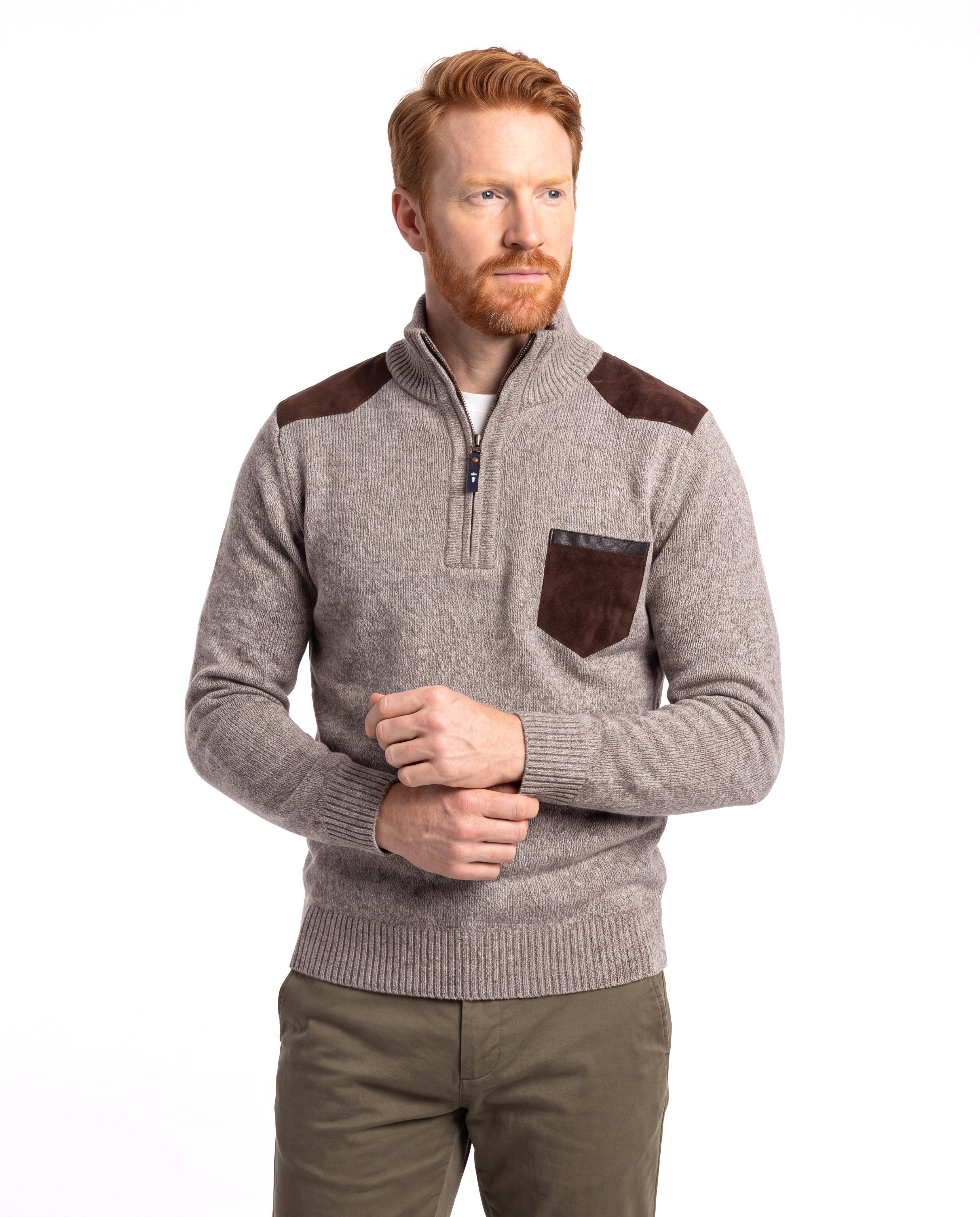 Men's Cotton Sweater with Ribbed Trim