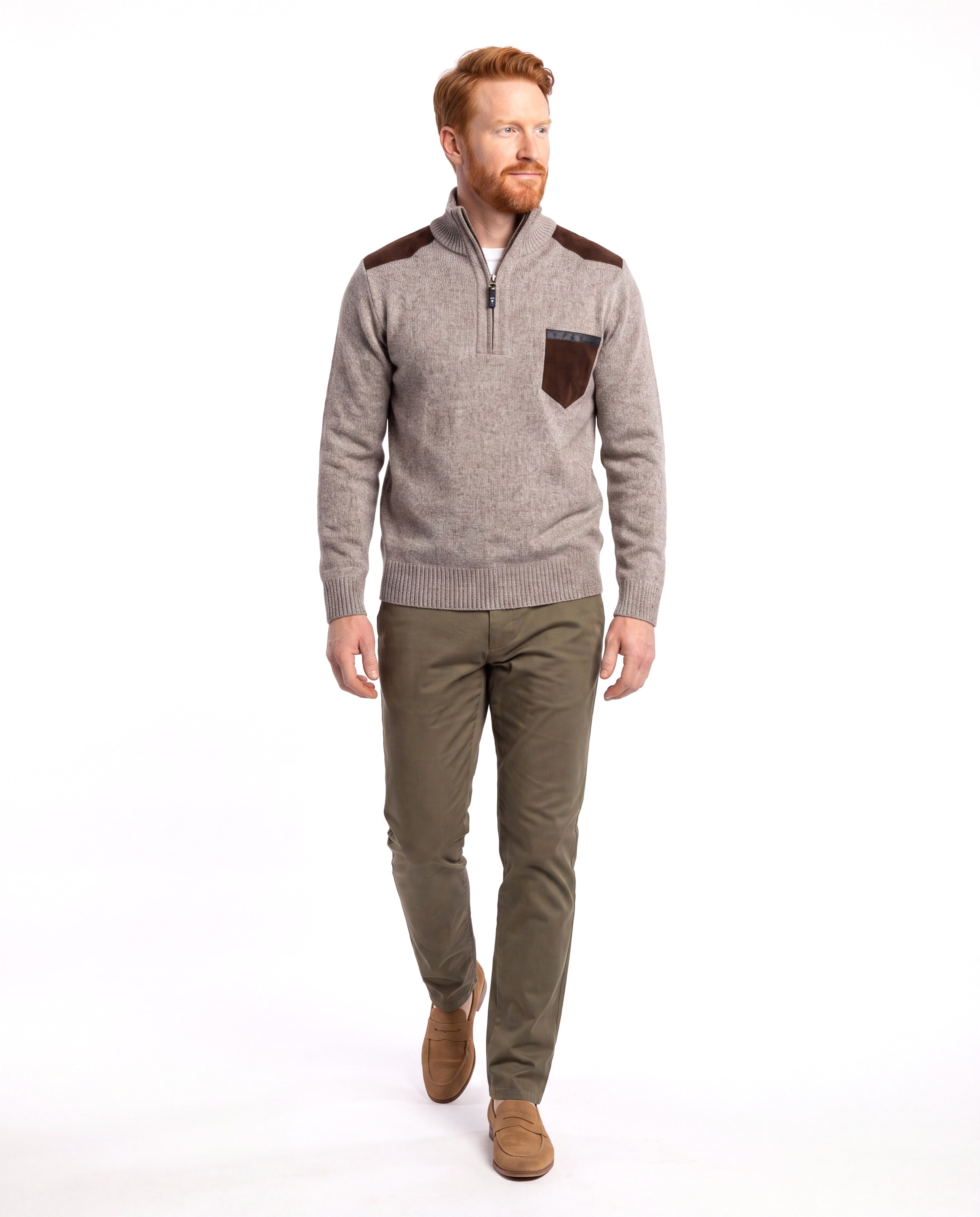 Men's Cotton Sweater with Ribbed Trim