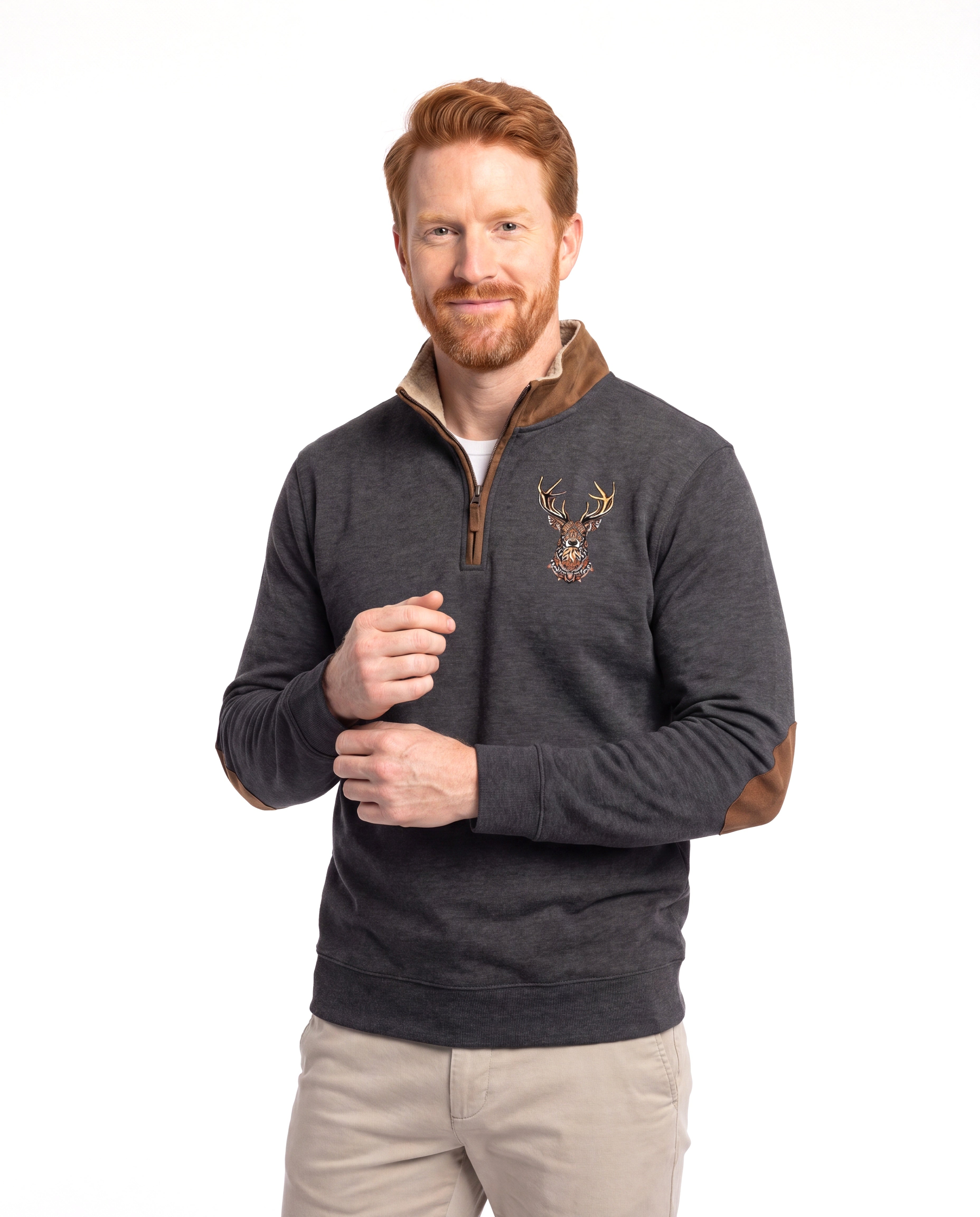 Men's Sweater with Stand-Up Collar and Half Zip