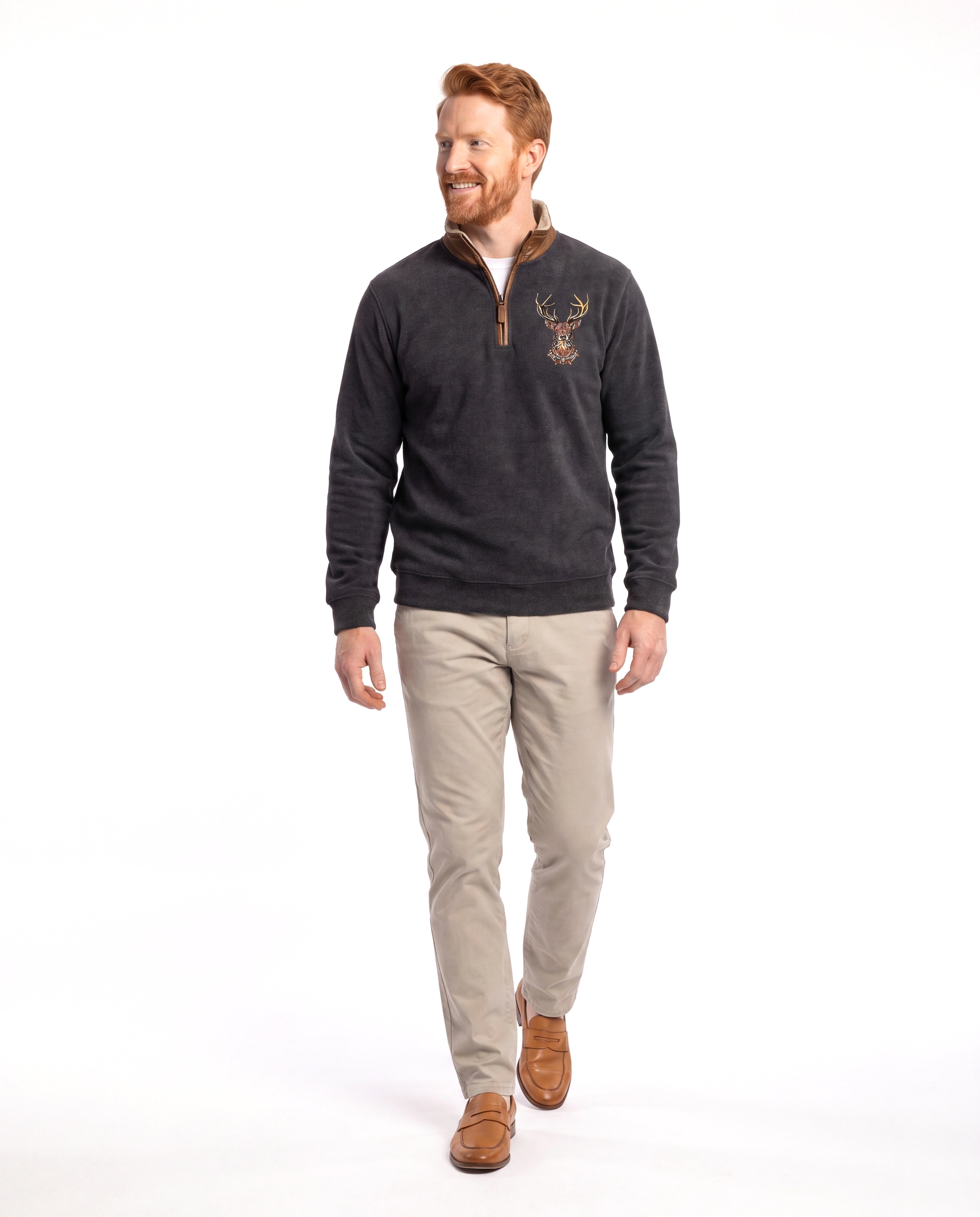 Men's Sweater with Stand-Up Collar and Half Zip