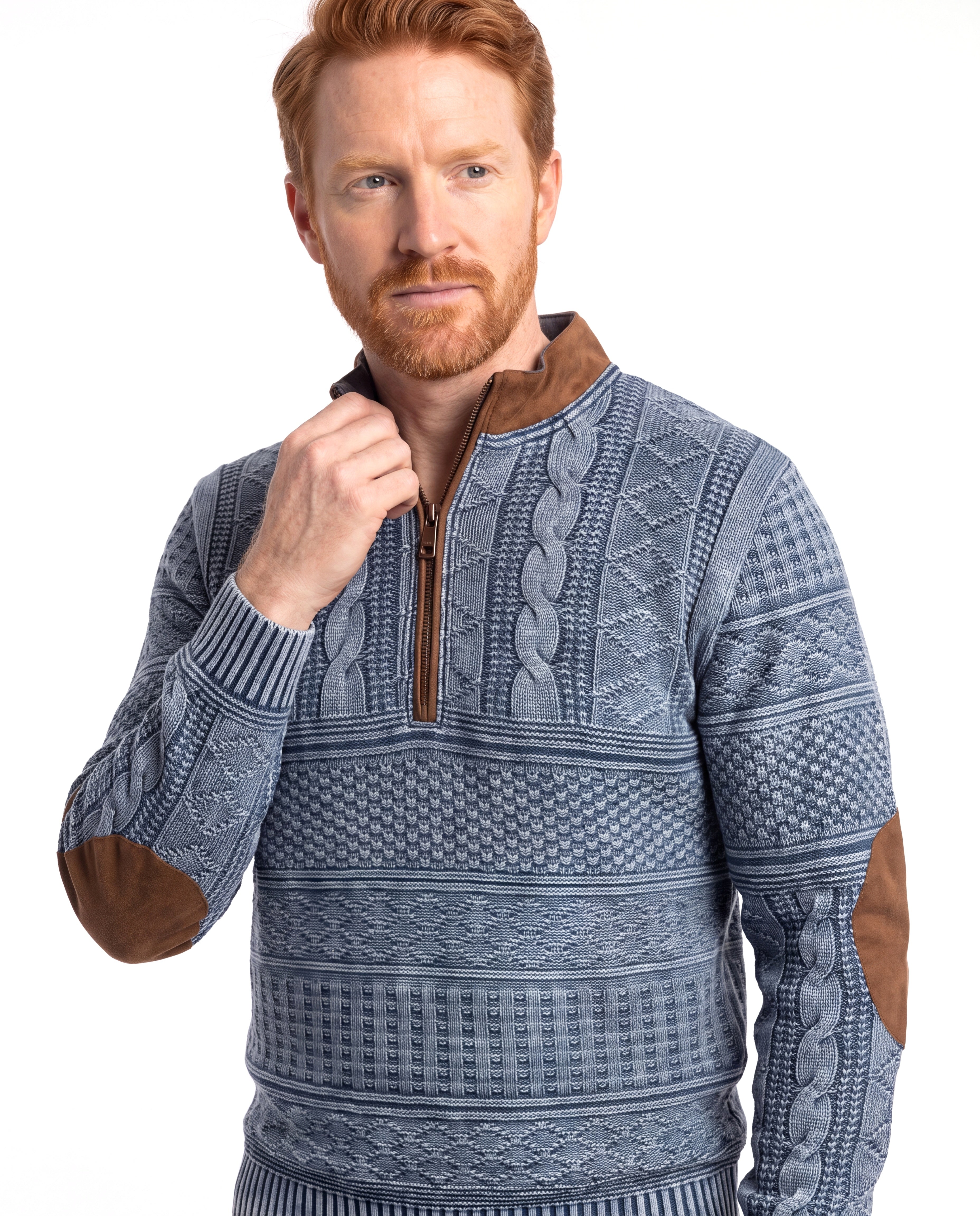 Men's Fine-Knit Sweater with Half-Zip Collar
