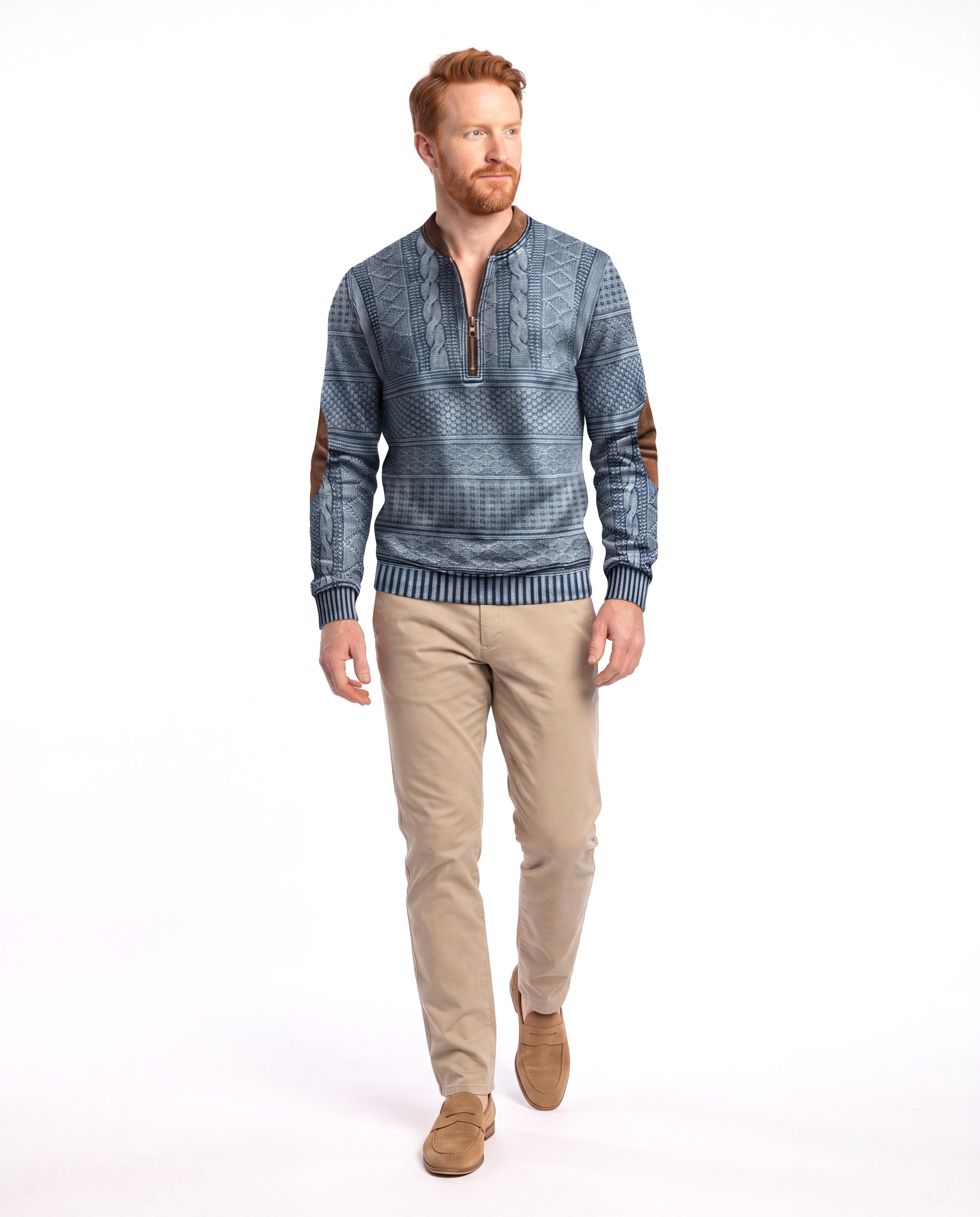 Men's Fine-Knit Sweater with Half-Zip Collar