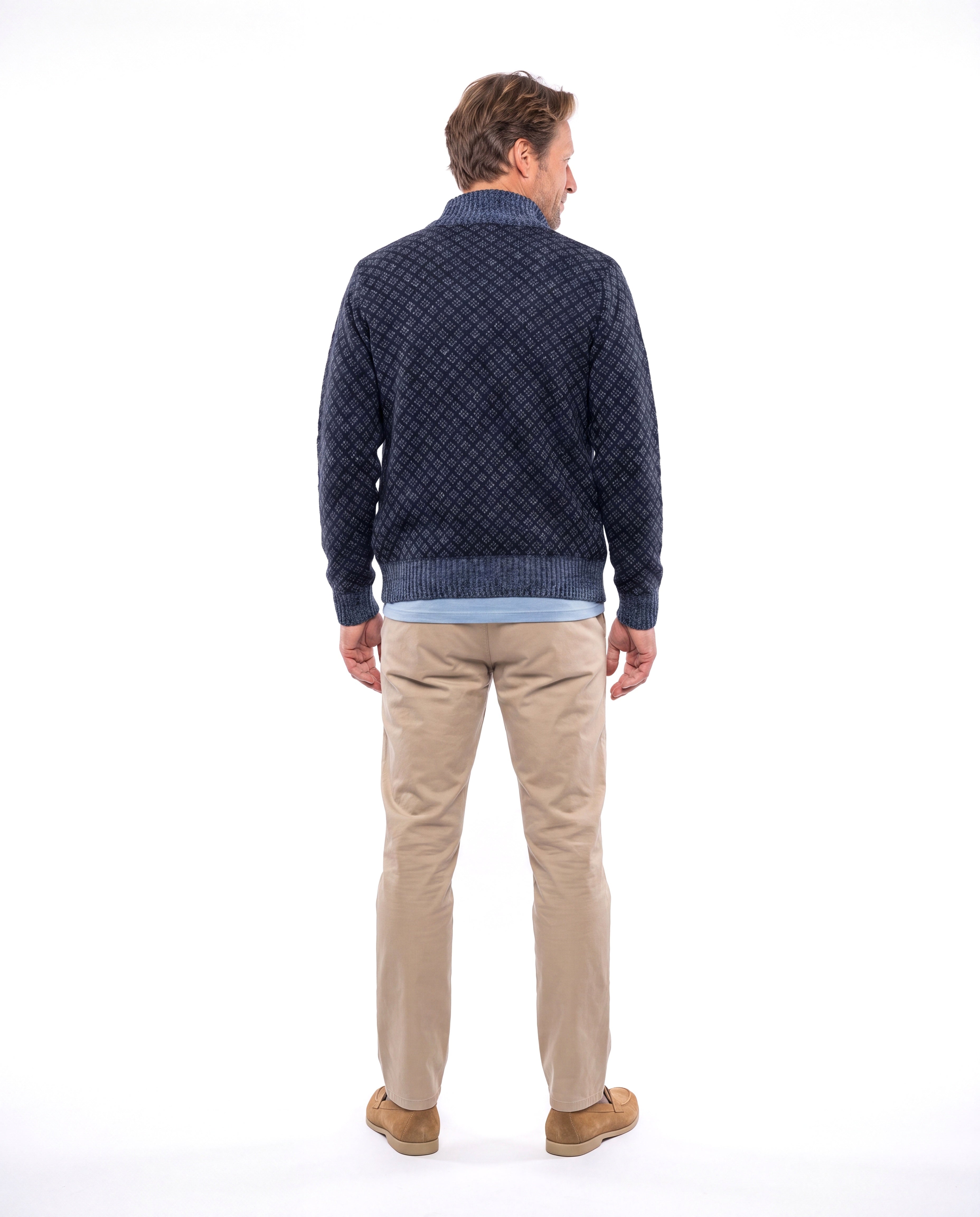 Men's Knitted Cardigan with Zip and Stand-Up Collar