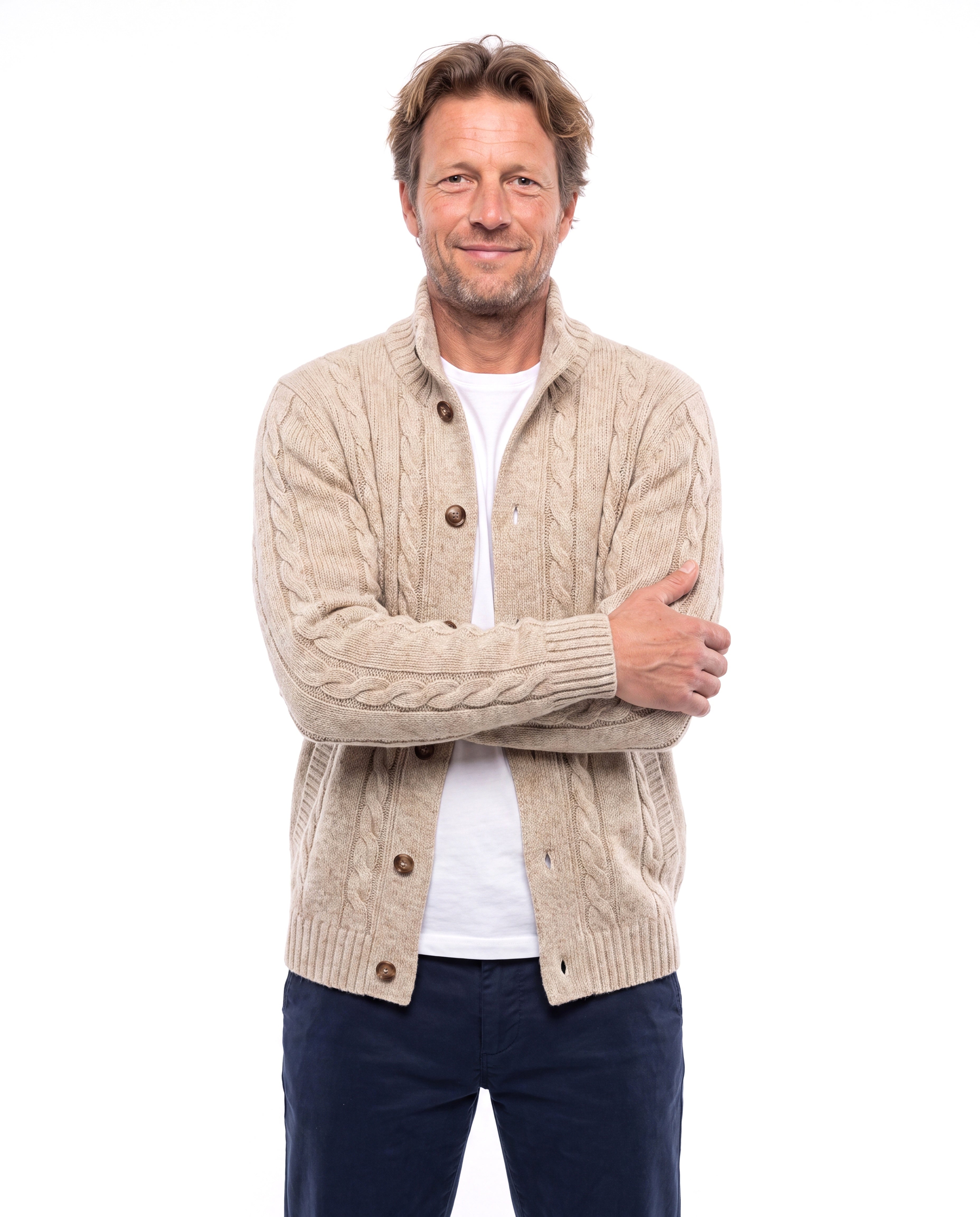 Men's Cotton Cardigan with Subtle Texture