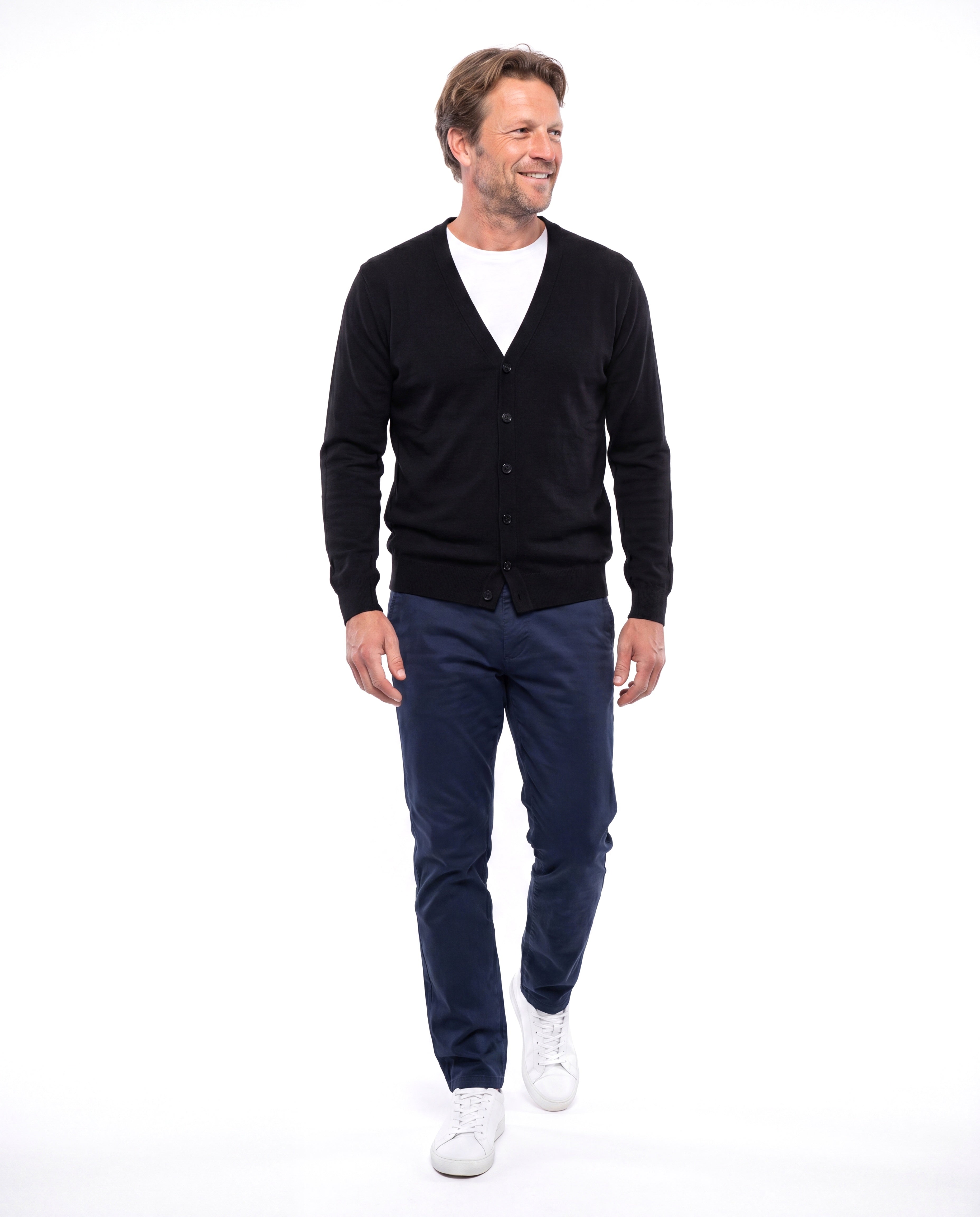 Men's Fine-Knit Cardigan with V-Neck and Buttons