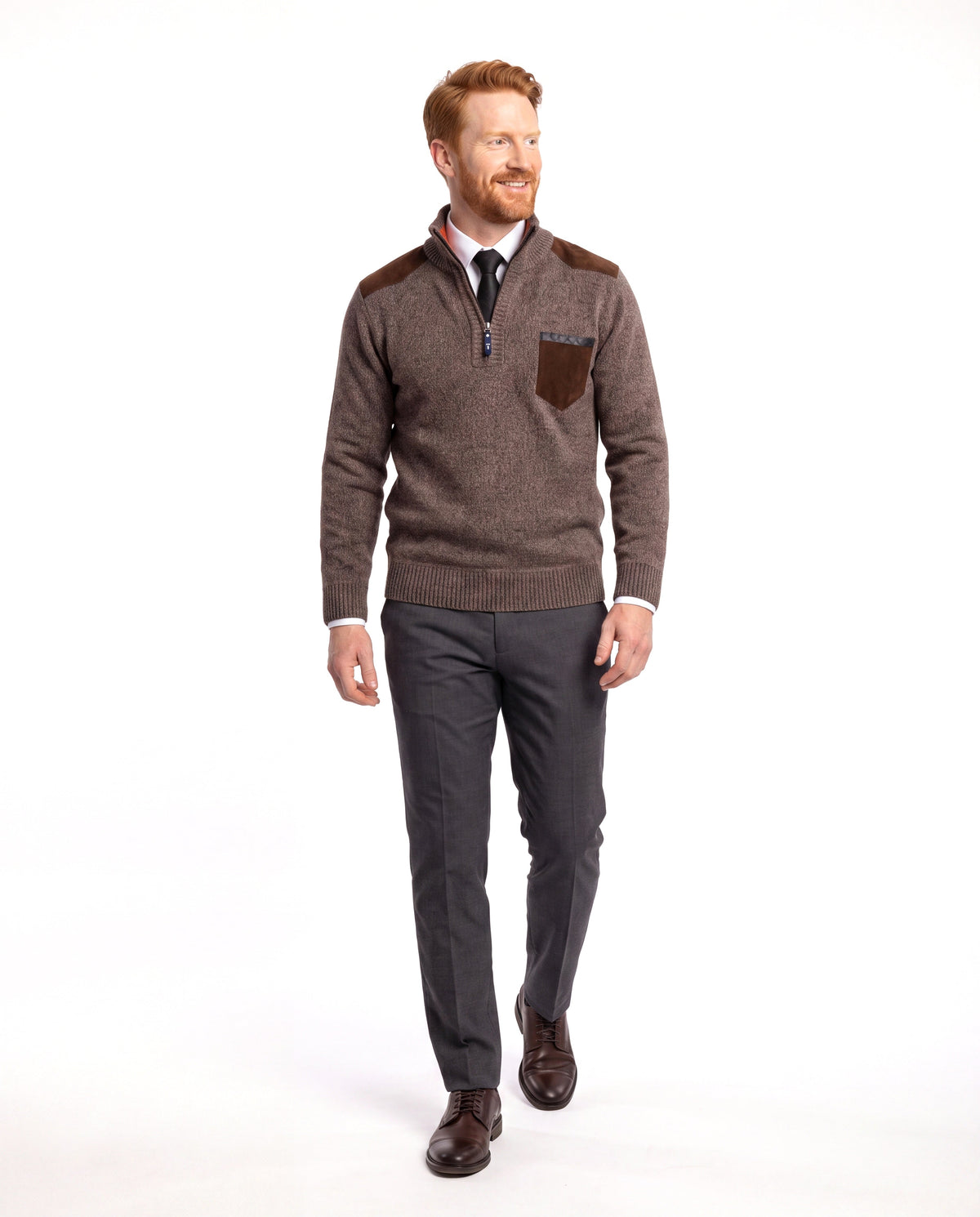 Caleb | Modern Suede-Patch Quarter-Zip Sweater - Valereo