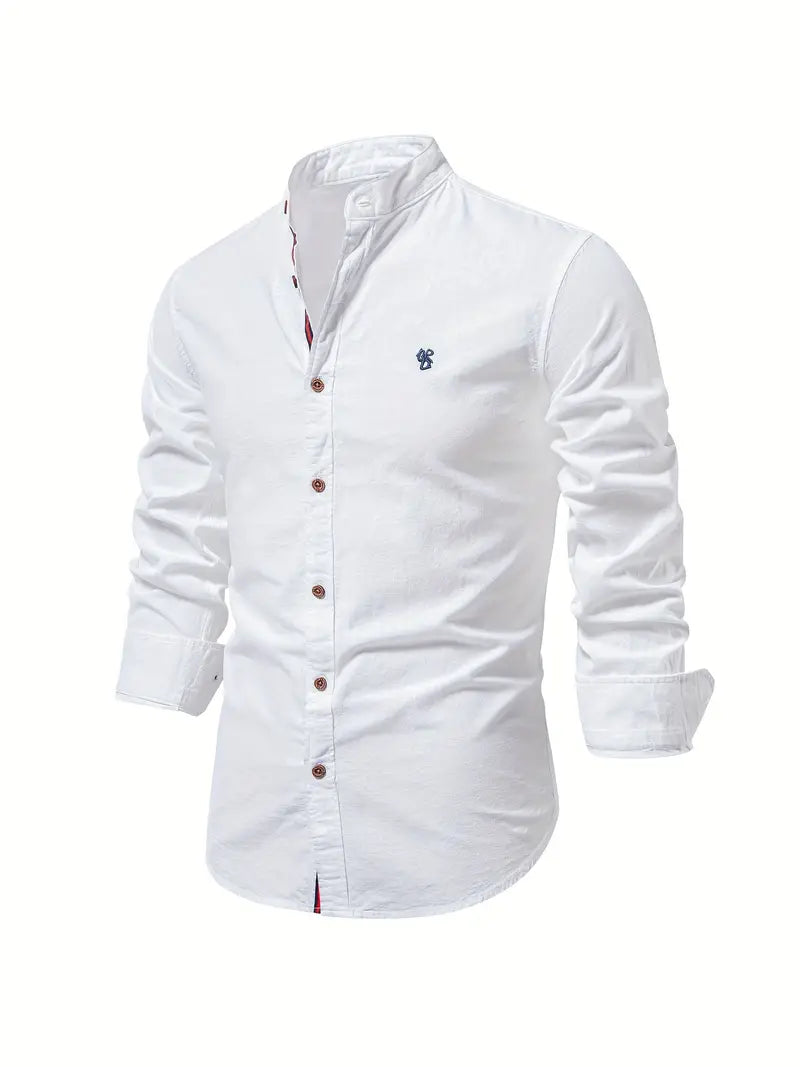 Caleb | Refined Linen Mandarin Collar Shirt - Valereo