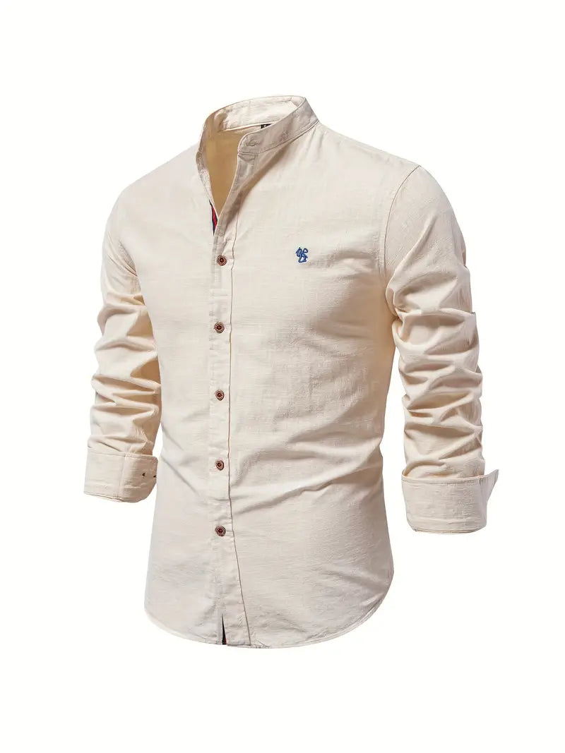 Caleb | Refined Linen Mandarin Collar Shirt - Valereo