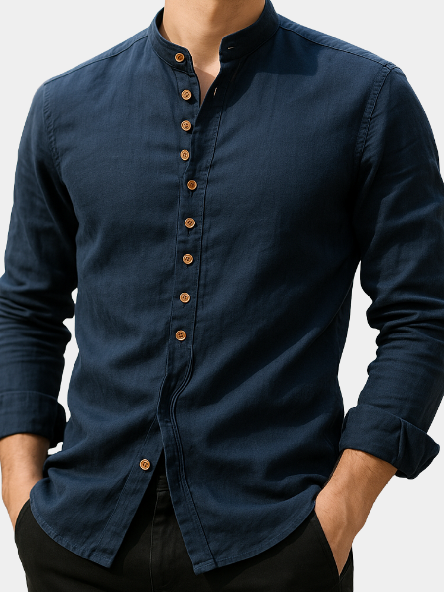 Cole | Refined Band Collar Linen Shirt - Valereo