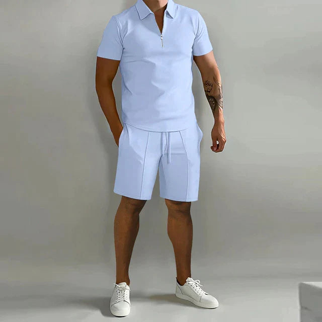 Cole | Stylish Zip Polo Shorts Set - Valereo