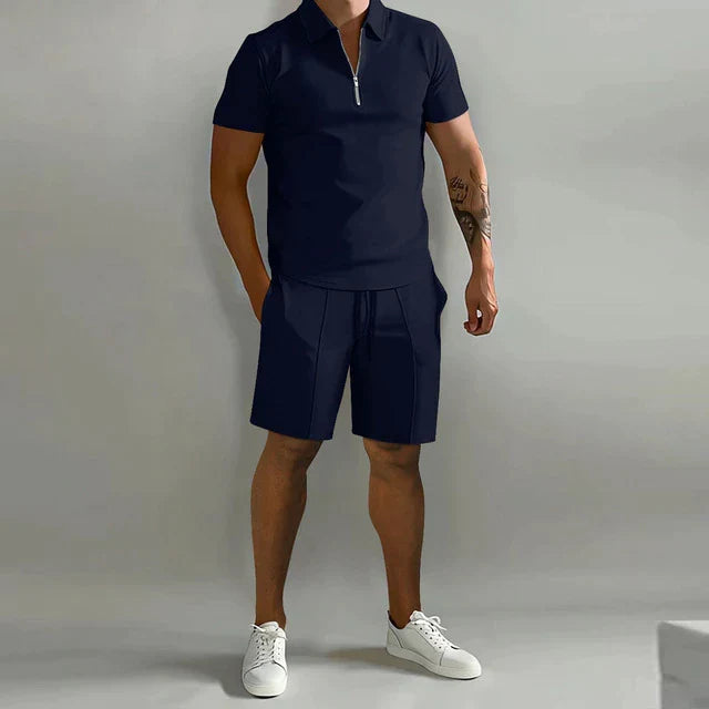 Cole | Stylish Zip Polo Shorts Set - Valereo