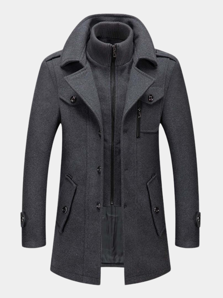 Daniel | Refined Wool Layered-Collar Peacoat Jacket - Valereo