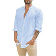 Men's Linen Band Collar Shirt Long Sleeve