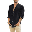 Men's Linen Band Collar Shirt Long Sleeve
