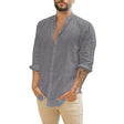 Men's Linen Band Collar Shirt Long Sleeve