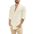 Men's Linen Band Collar Shirt Long Sleeve