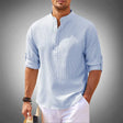 Men's Henley Shirt Textured Band Collar