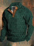 Men’s Quilted Knit Sweater Leather Button Collar
