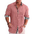 Men's Linen Long Sleeve Shirt Plaid Trim