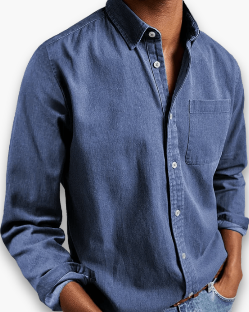 Ethan | Casual Navy Denim Shirt - Valereo