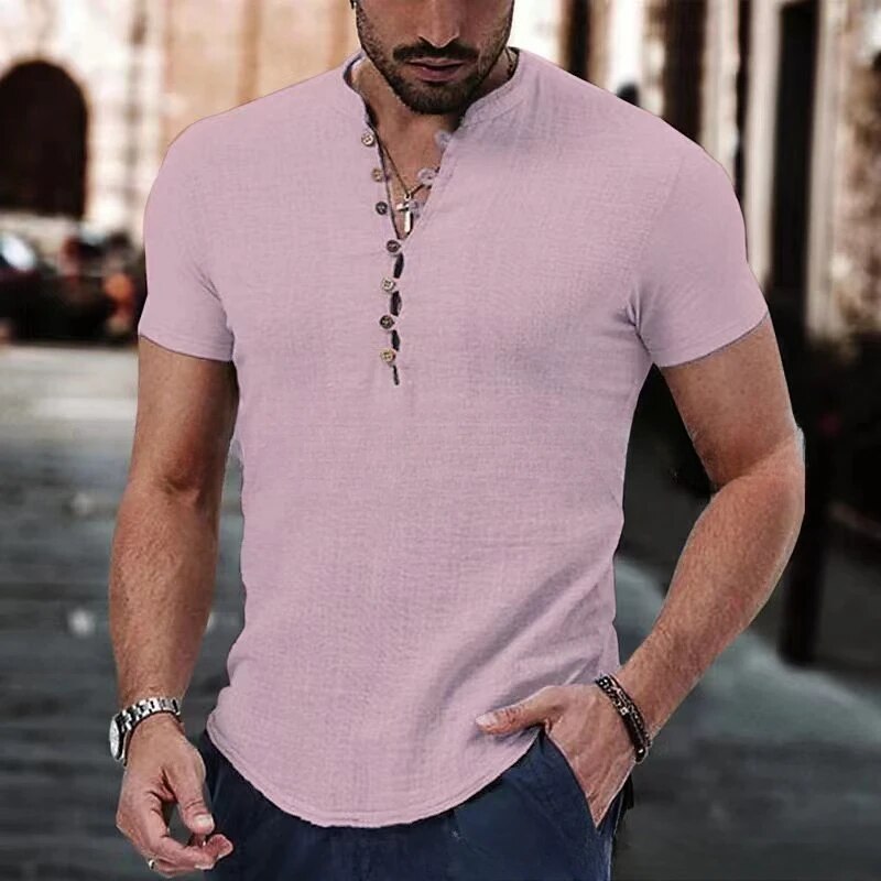 Ethan | Relaxed Linen Henley Tee - Valereo