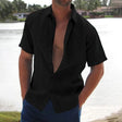 Men's Linen Short Sleeve Shirt Button-Down Collar