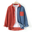 Men's Corduroy Shirt Color Block Pocket