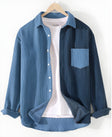 Men's Corduroy Shirt Color Block Pocket