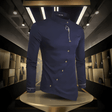 Men's Mandarin Collar Shirt Embroidered Detail