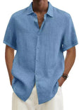 Men's Linen Short Sleeve Shirt Button Front