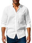 Men's Linen Band Collar Shirt Long Sleeve