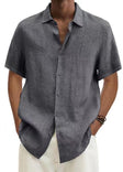 Men's Linen Short Sleeve Shirt Button Front