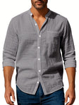 Men's Linen Band Collar Shirt Long Sleeve
