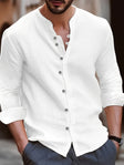 Men's Cotton Band Collar Shirt Long Sleeve