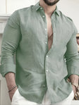 Men's Linen Button-Down Shirt Long Sleeve
