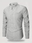 Men's Band Collar Shirt Long Sleeve Chest Pocket