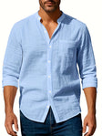 Men's Linen Band Collar Shirt Long Sleeve