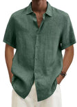Men's Linen Short Sleeve Shirt Button Front