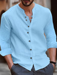 Men's Cotton Band Collar Shirt Long Sleeve