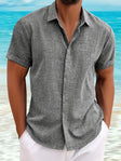 Men's Linen Short Sleeve Shirt Button Front