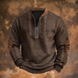 Men's Cable Knit Quarter Zip Sweater Elbow Patches