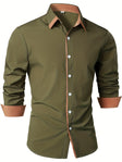 Men's Contrast Collar Button-Down Shirt Long Sleeve