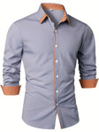 Men's Contrast Collar Button-Down Shirt Long Sleeve