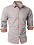 Men's Contrast Collar Button-Down Shirt Long Sleeve