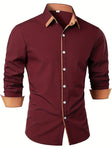 Men's Contrast Collar Button-Down Shirt Long Sleeve