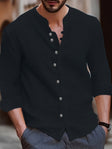 Men's Cotton Band Collar Shirt Long Sleeve