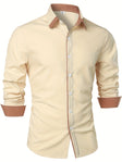 Men's Contrast Collar Button-Down Shirt Long Sleeve