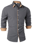 Men's Contrast Collar Button-Down Shirt Long Sleeve