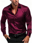 Men's Satin Button-Down Shirt Long Sleeve