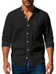 Men's Linen Band Collar Shirt Long Sleeve